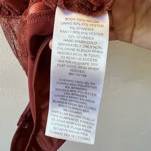 danielle bernstein sheer lace thong bodysuit burnt orange/warm brown 00 - Picture 8 of 8